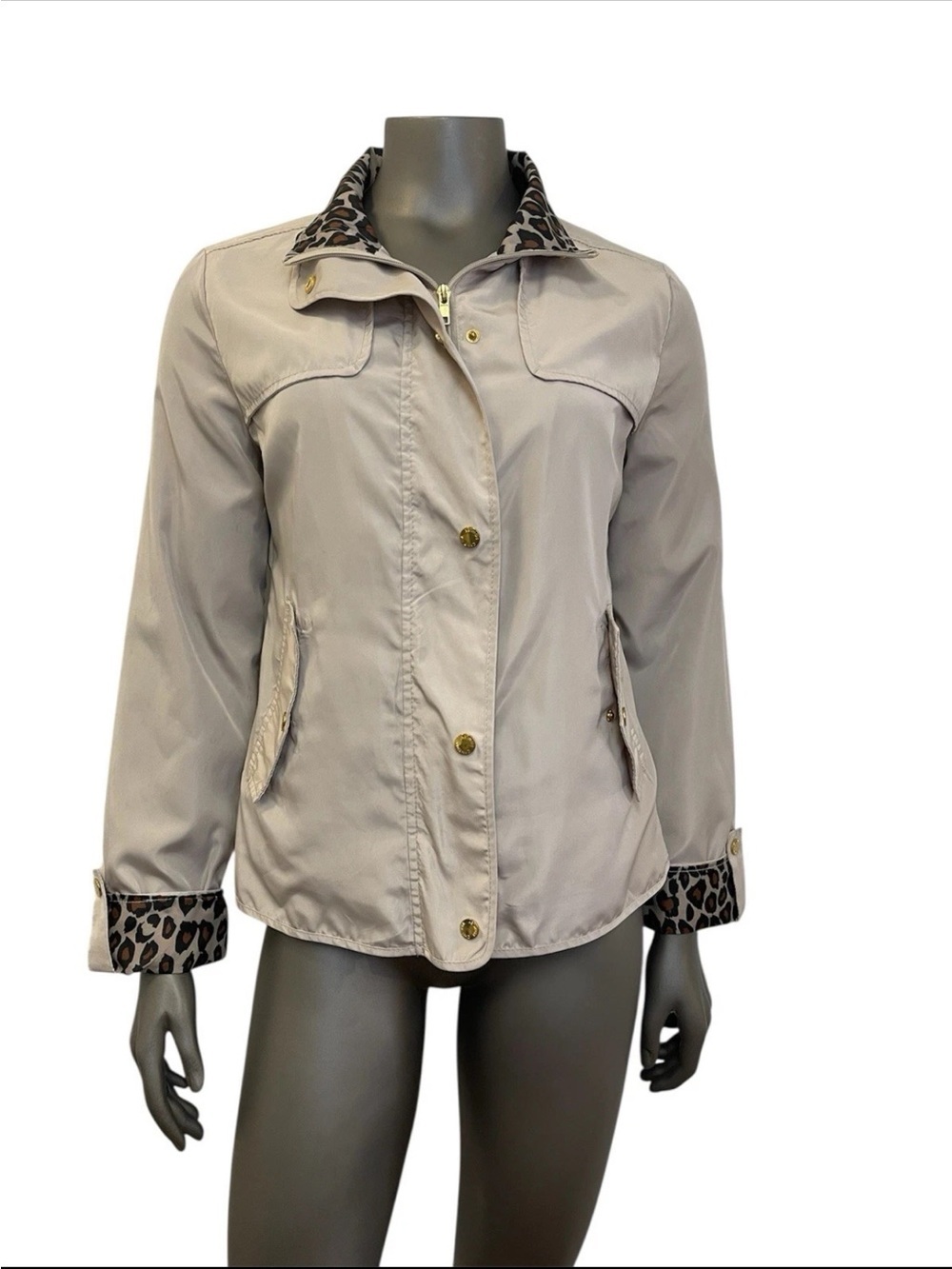 Cynthia Rowley Jacket Womens S Tan Leopard Print Full Zip Animal Spring Trench‎